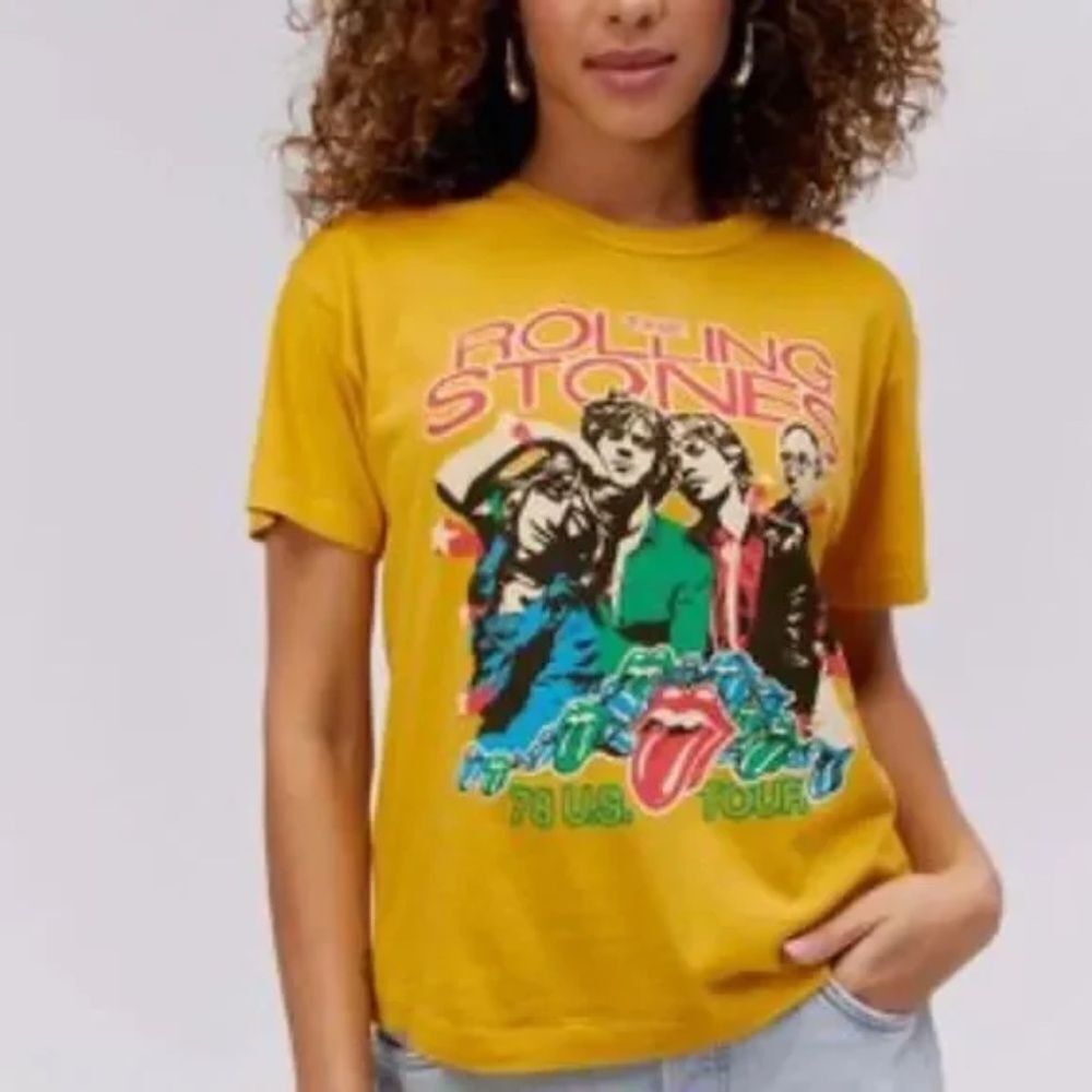 Daydreamer Rolling Stones 78 US Tour Ringer Tee in Golden Daze NWOT Size Medium